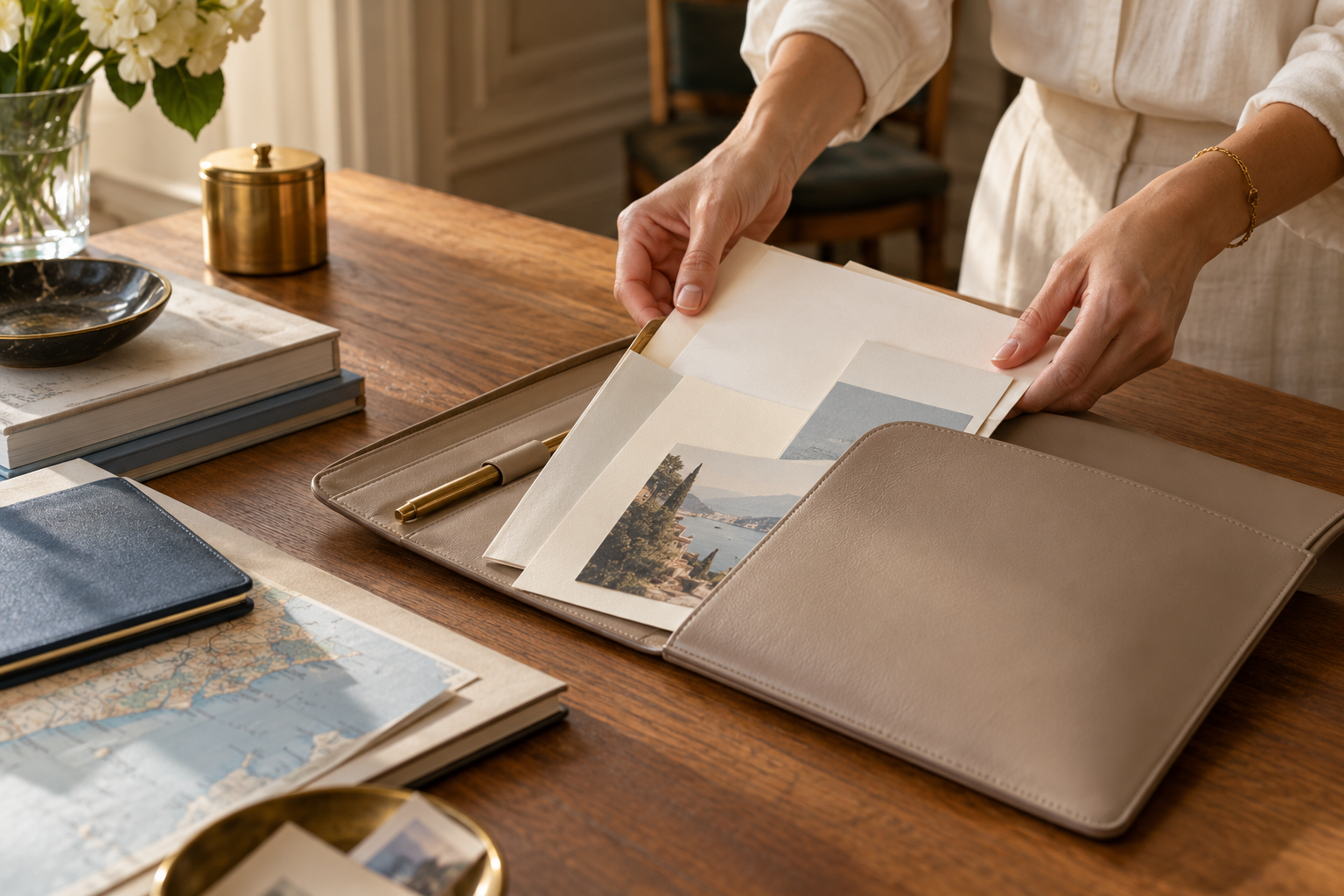 A planning file being organized in a document folio